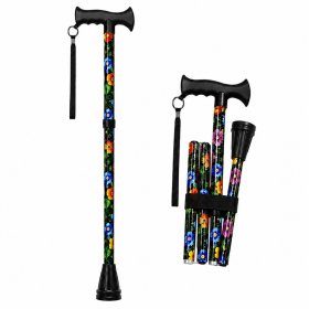2888 Black Flower Adjustable Folding Walking Stick