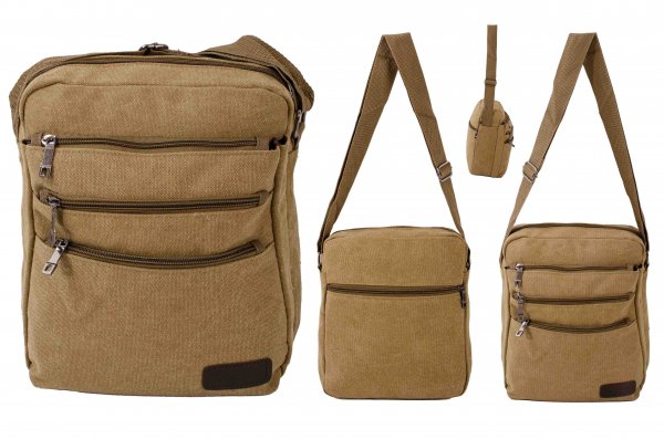 LL-145 KHAKI CANVAS SHOULDER BAG