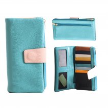 7272 DENIM BLUE LARGE TABBED PURSE WITH MULTICOLOURED CREDIT CAR