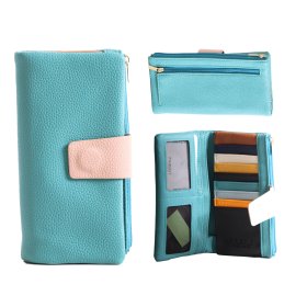 7272 DENIM BLUE LARGE TABBED PURSE WITH MULTICOLOURED CREDIT CAR