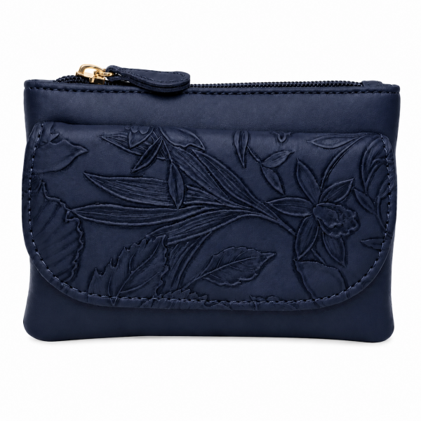 5706 Navy Lorenz Floral Embossed Coin Purse