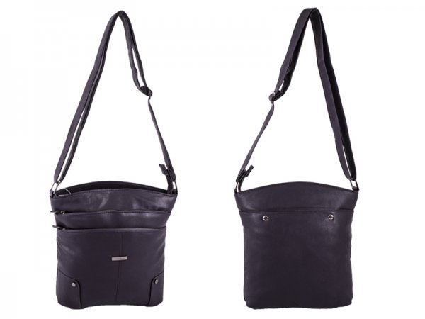 5876 Leather Grn PU Twin Top Zip Bag, 4 Zipped Pockets PURPLE