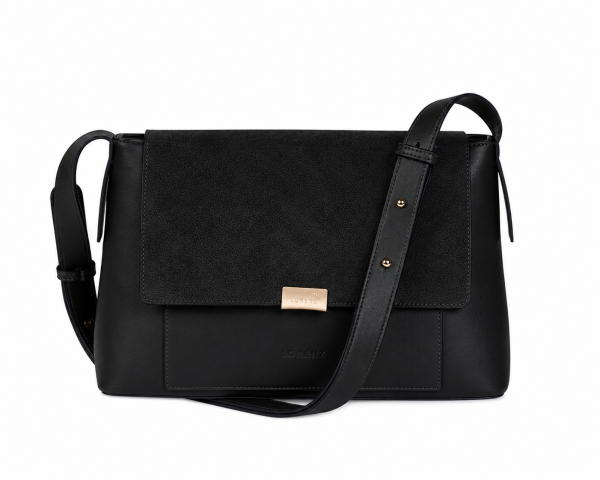 5833 Black Lorenz Mid-Sized Flapover Bag