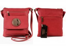 5802CHERRY Faux Leather Dble Top Zip X-Bdy Bag with Frnt Pk