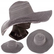 8754 WHITE/BLACK LADIES EXTRA WIDE BRIM STRIPY SUN HAT