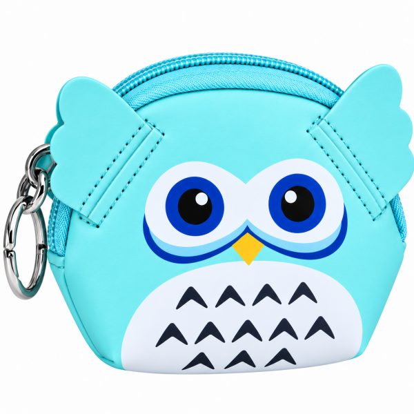 7091 Blue Owl Printed Coin Purse with Straigh Zip (New)