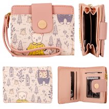 7249 DUSTY PINK TEDDY PRINT SMALL PU WRIST PURSE W/COIN SECTION