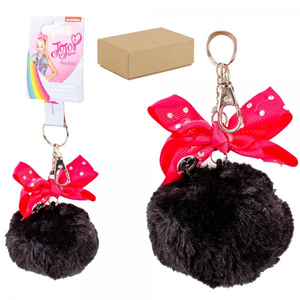 1031 BLACK BOX OF 12 JO JO BOWS POM POM SOFT TOY KEYCHAIN/KEYRNG