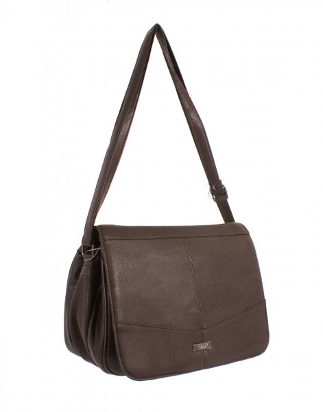 5866 BROWN PU Flapover Bag with Multi Zips