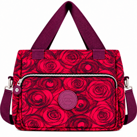 2503 Red Pattrnd Crnkld Nylon H'Bag With Shoulder Strap (New)