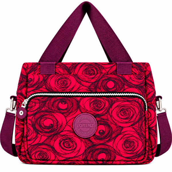 2503 Red Pattrnd Crnkld Nylon H'Bag With Shoulder Strap (New)