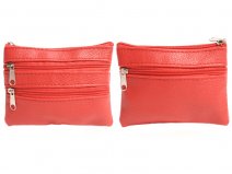 1506 Grained PU Purse with 4 Zips & Keyring RED