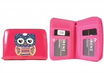 7100 OWL CERISE MED.ZIP ROUND PU PURSE WITH WALLET SECTION