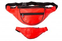 BB-02 RED LEATHER BUMBAG W/5 ZIPS