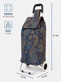 B-ST-05 Flower Navy 2 Wheeler Shopping Trolley
