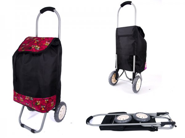 6958 2 WHEEL SHOPPING TROLLEY FUCHSIA OWL