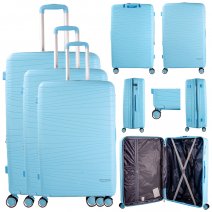 T-HC-PP-01 LIGHT BLUE SET OF 3 TRAVEL TROLLEY SUITCASE