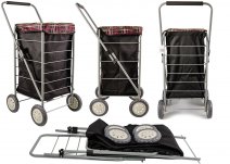 6963/S BLACK WITH BURGUNDY CHECK FOUR WHEEL TROLLEY