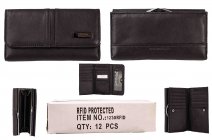 1230 BOX OF 12 BLACK RFID MULTI HIDE REAL LEATHER WALLET PURSE