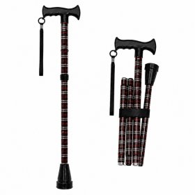 2888 Black Check Adjustable Folding Walking Stick