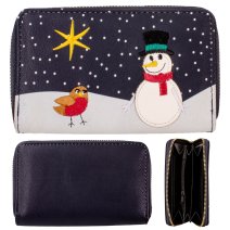 LW185 NAVY/WHITE SNOW SCENE MEDIUM PURSE W/COIN SECTION