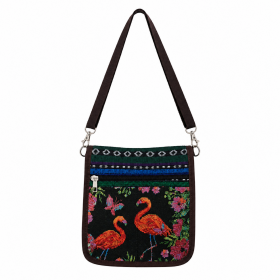 LL-182 OSTRICH PRINT BLACK CANVAS BAG