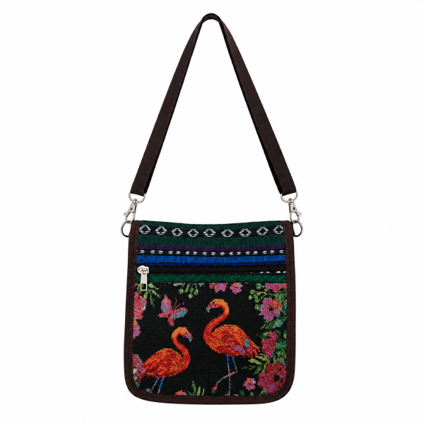 LL-182 OSTRICH PRINT BLACK CANVAS BAG