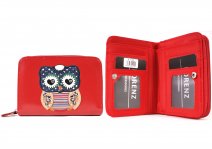 7100 OWL RED MED.ZIP ROUND PU PURSE WITH WALLET SECTION