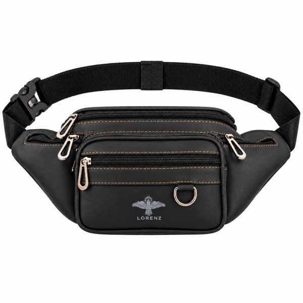 6897 Black Premium Two-Tone PU Bumbag W/6 Zips (New)