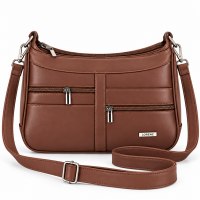 1955 Brown Twin Top Leather Fashion Shoulder Bag W/5 Zip (New) 1955 Brown Twin Top Leather Fashion Shoulder Bag W/5 Zip (New)