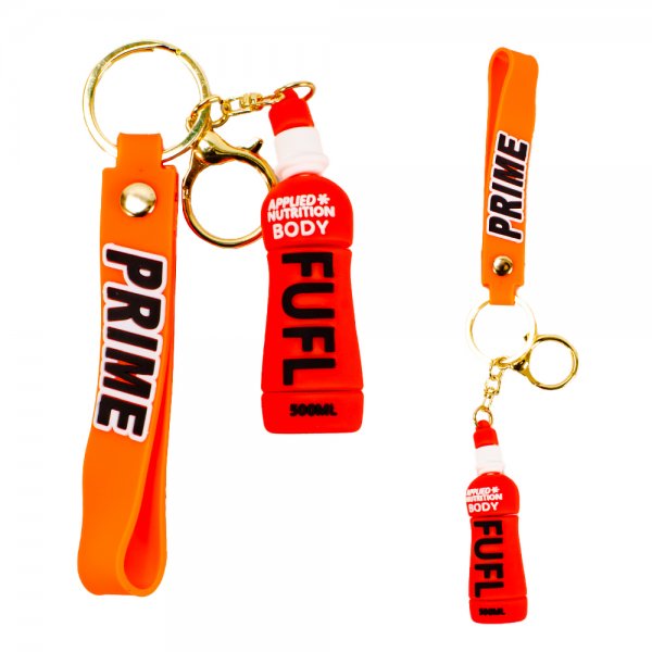 PRIME DRINK RED/ORANGE FULL BOTTLE FASHION METAL/RUBBER KEYCHAIN