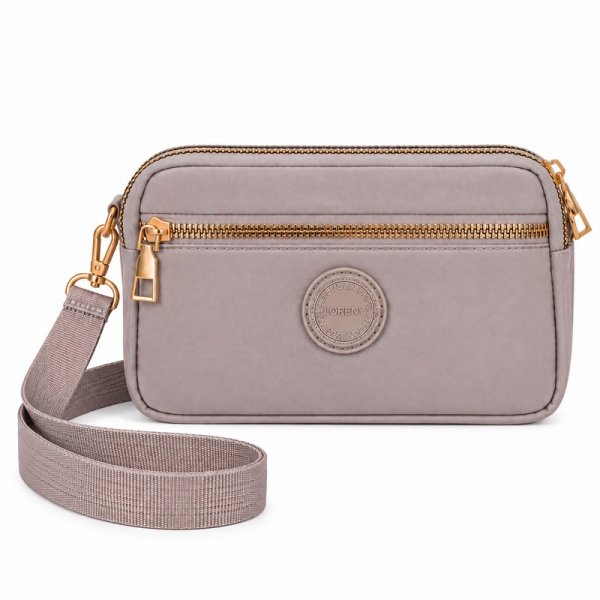 2439 Grey Mini Triple Zip Round XBody Bag With Wrist Strap (New)