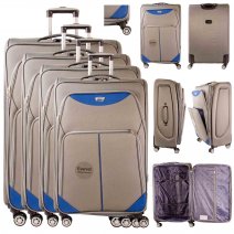 EV-448 GREY/BLUE SET OF 4 TRAVEL TROLLEY SUITCASES