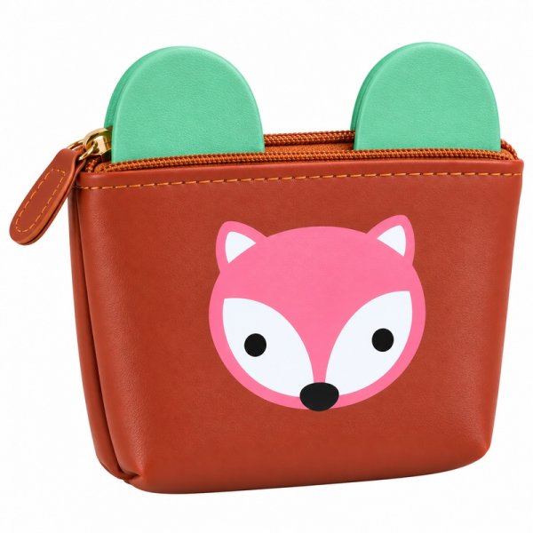 7091 Pink Fox Printed Coin Purse with Straigh Zip (New)