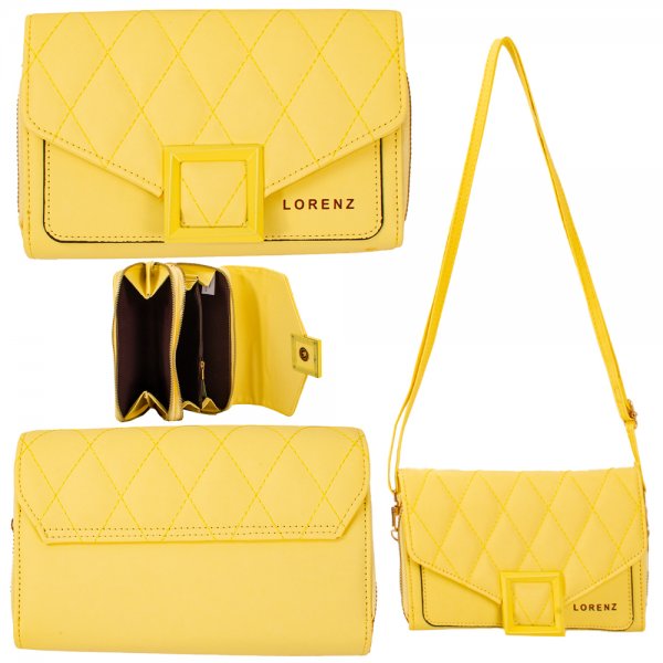 7123 YELLOW QUILT EFFECT FLIPOVER W/SHOULDER STRAP RFID PU BAG