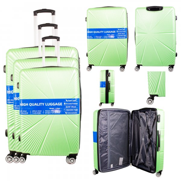 T-HC-29 LIME GREEN SET OF 3 TRAVEL TROLLEY SUITCASE