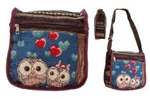 LL-182 OWL PRINT BLUE CANVAS BAG