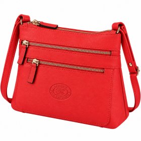 0594 Rosso Pebble Leather Top Zip Rfid X-Body Bag W/4 Zip (New)