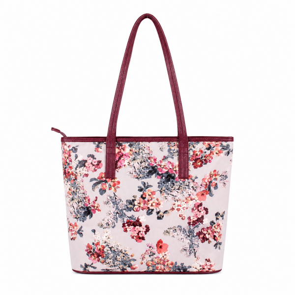5718 GREY FLORAL PU LARGE TOP ZIP TOTE/SHOPPING/SHOULDER BAG