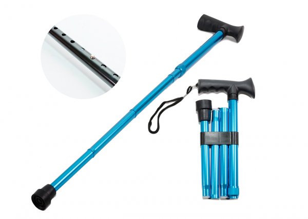 2886 Foldable Walking Stick With a Soft Grip Handle BLUE