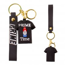 PRIME DRINK BLACK T-SHIRT STYLE FASHION METAL/RUBBER KEYCHAIN