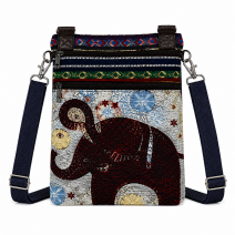 LL-122 Cream Traditional Elephant Print Canvas Shoulder Bag