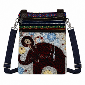 LL-122 Cream Traditional Elephant Print Canvas Shoulder Bag