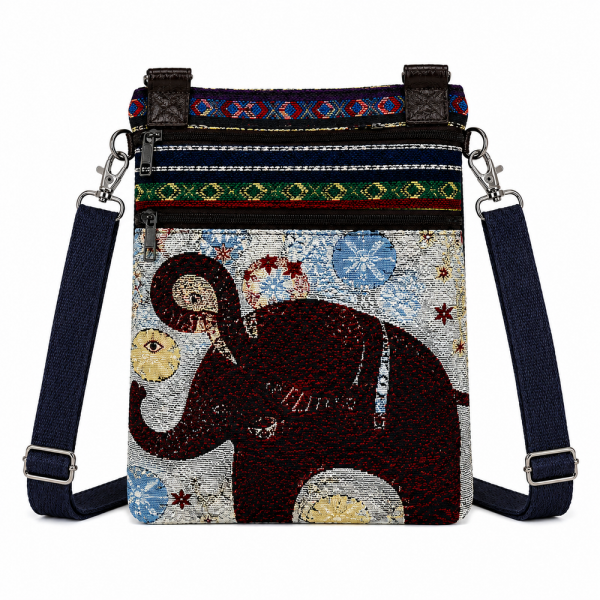 LL-122 Cream Traditional Elephant Print Canvas Shoulder Bag