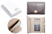 7231 WARM GREY MEDIUM PURSE IN SHINY LEATHER GRAIN PU