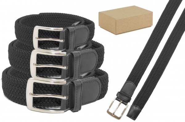 2796 BLACK BOX OF 12 UNISEX STRETCHY CASUAL BELTS (S/M M/L L/XL)