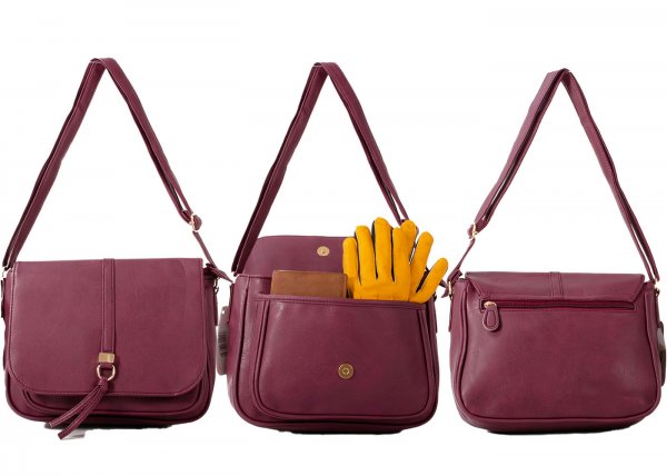 JBFB305 WINE PU CROSSBAG W/ FLAP