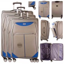 EV-448 GREY/BLUE SET OF 3 TRAVEL TROLLEY SUITCASES