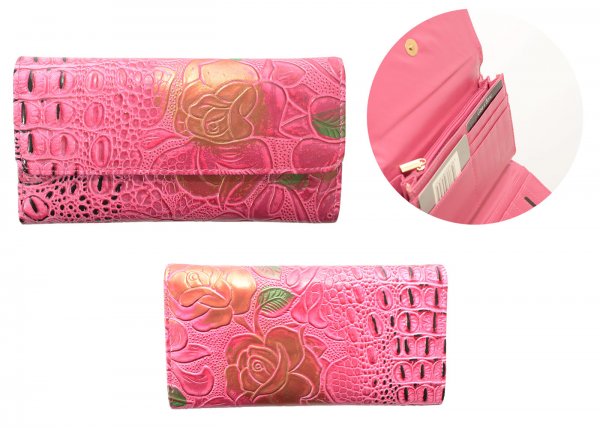 80-1681C73 DARK PINK METALLIC FLORAL PRINT PURSE