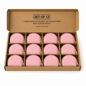5720 Blush Pink Lorenz Smooth Grain PU Zip Round Purse Set of 12